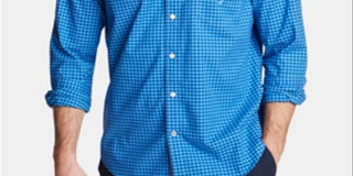 Camisa de popeline masculina Nautica Classic Fit em azul xadrez, tamanho XXX-G