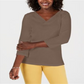 Karen Scott Blusa feminina de algodão com decote em V e ilhós, marrom, tamanho pequeno