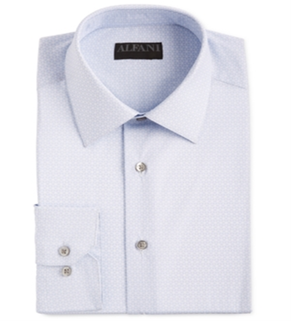 Camisa social masculina Alfani AlfaTech Slim Fit Performance Stretch, resistente a umidade e rugas, com estampa cúbica, azul, tamanho P 14-14 1/2