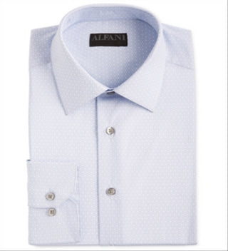 Camisa social masculina Alfani AlfaTech Slim Fit Performance Stretch, resistente a umidade e rugas, com estampa cúbica, azul, tamanho P 14-14 1/2