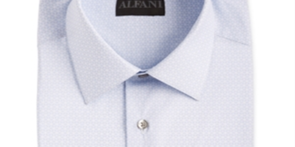 Camisa social masculina Alfani AlfaTech Slim Fit Performance Stretch, resistente a umidade e rugas, com estampa cúbica, azul, tamanho P 14-14 1/2