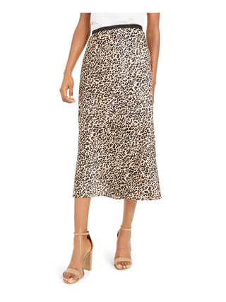 Saia midi feminina com estampa de leopardo French Connection, marrom, tamanho 6