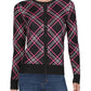 Cardigan xadrez feminino Charter Club, preto, tamanho pequeno