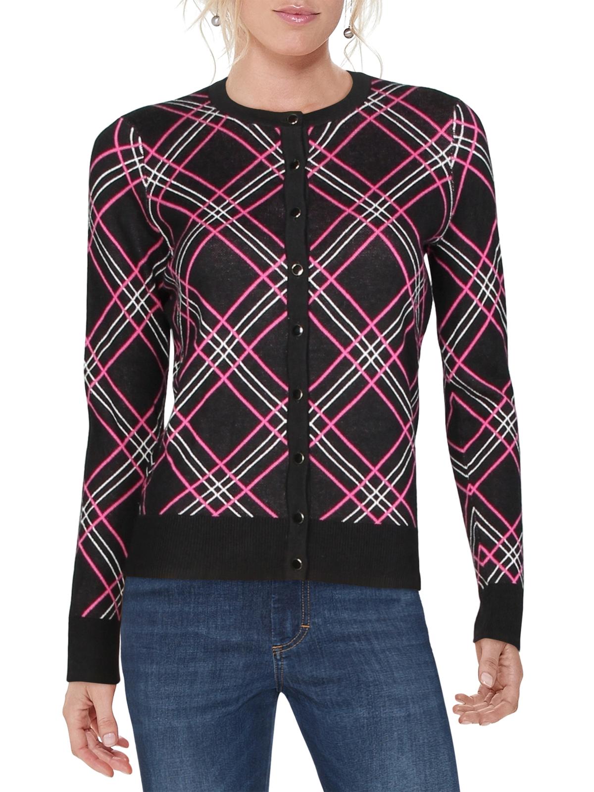 Cardigan xadrez feminino Charter Club, preto, tamanho pequeno