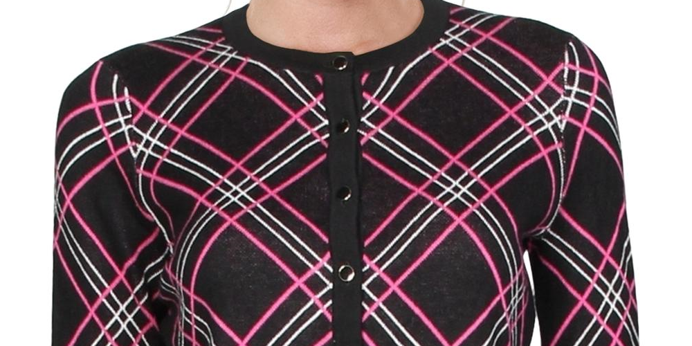 Cardigan xadrez feminino Charter Club, preto, tamanho pequeno
