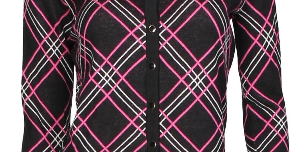 Cardigan xadrez feminino Charter Club, preto, tamanho pequeno