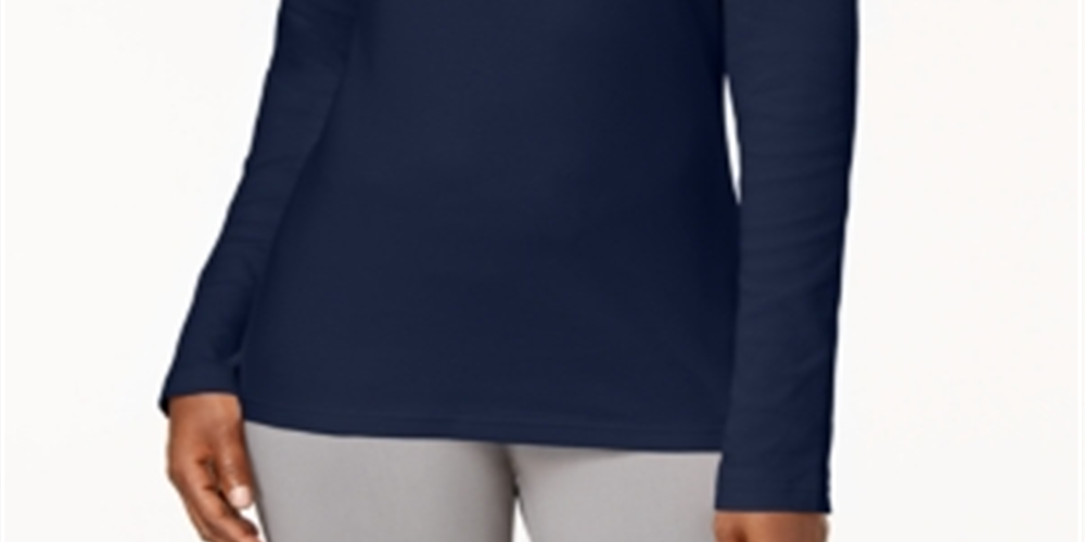 Karen Scott Blusa de gola alta feminina de algodão, azul, tamanho XX-G