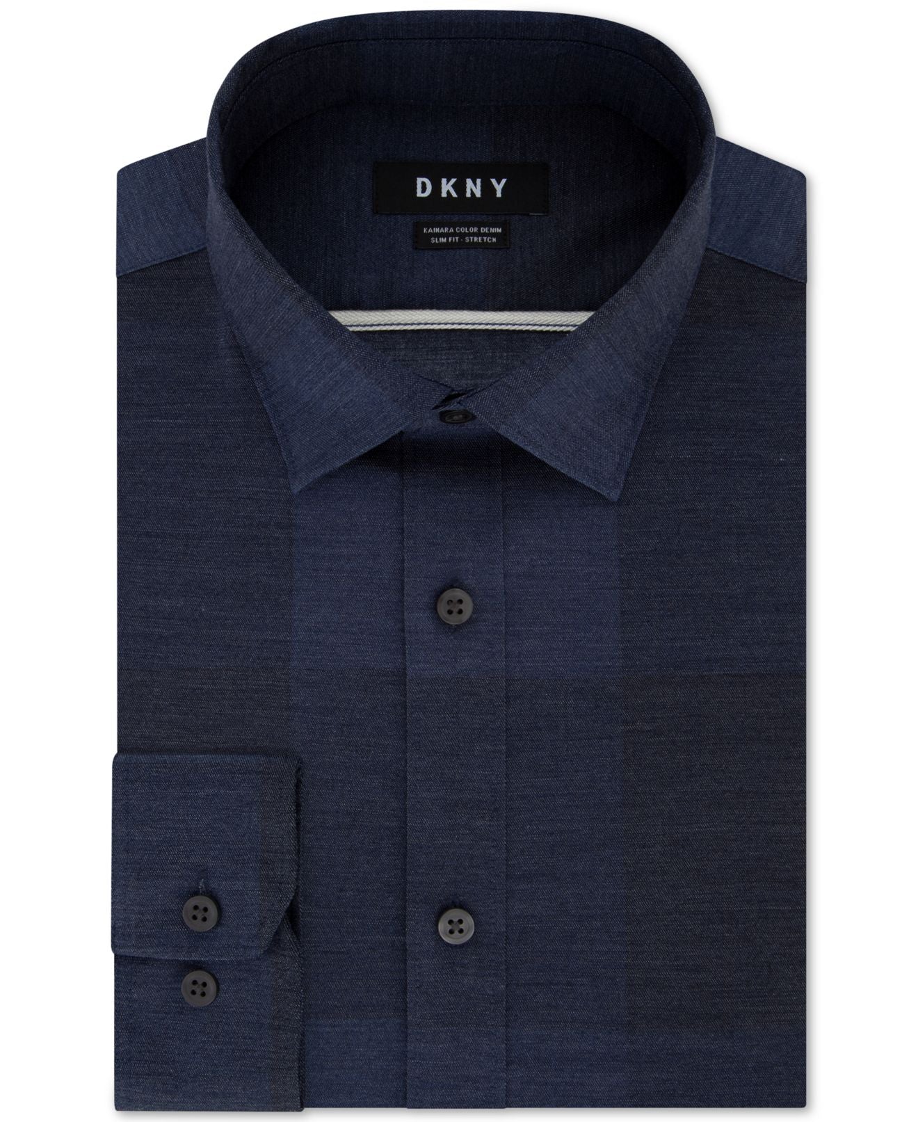 Camisa social masculina DKNY Jay Slim Fit manga comprida elástica azul tamanho 17,5 x 34-35