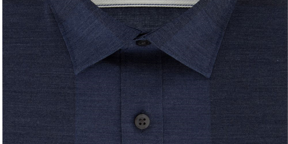 Camisa social masculina DKNY Jay Slim Fit manga comprida elástica azul tamanho 17,5 x 34-35