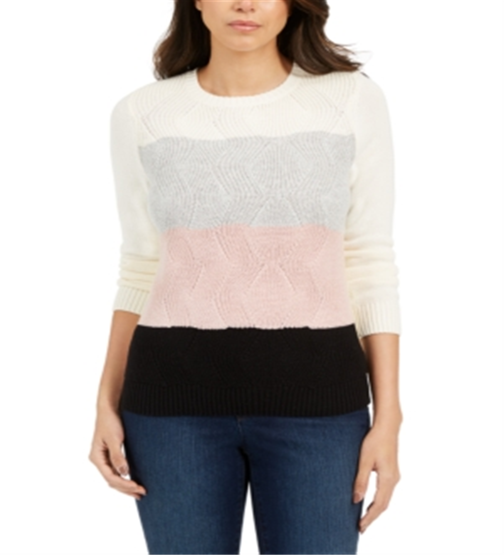 Suéter texturizado com blocos de cores feminino Charter Club, tamanho baunilha, pequeno, XL