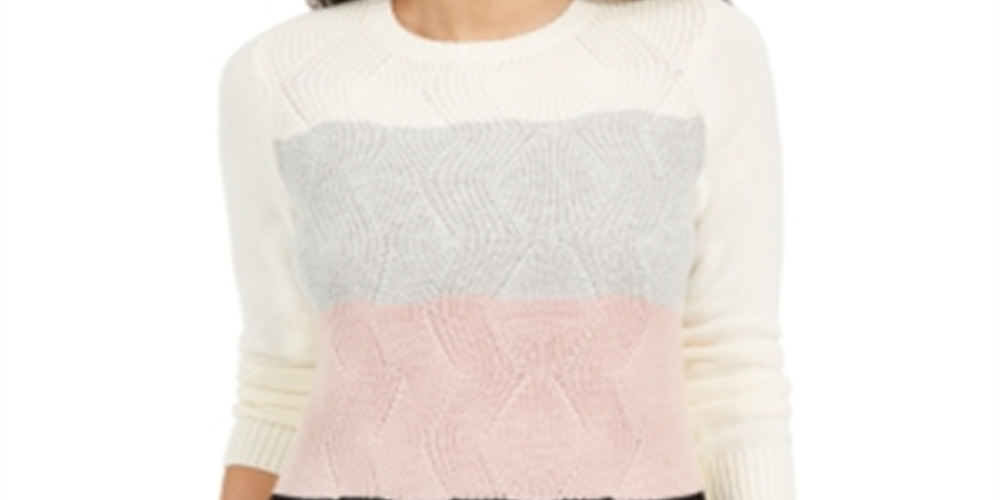 Suéter texturizado com blocos de cores feminino Charter Club, tamanho baunilha, pequeno, XL