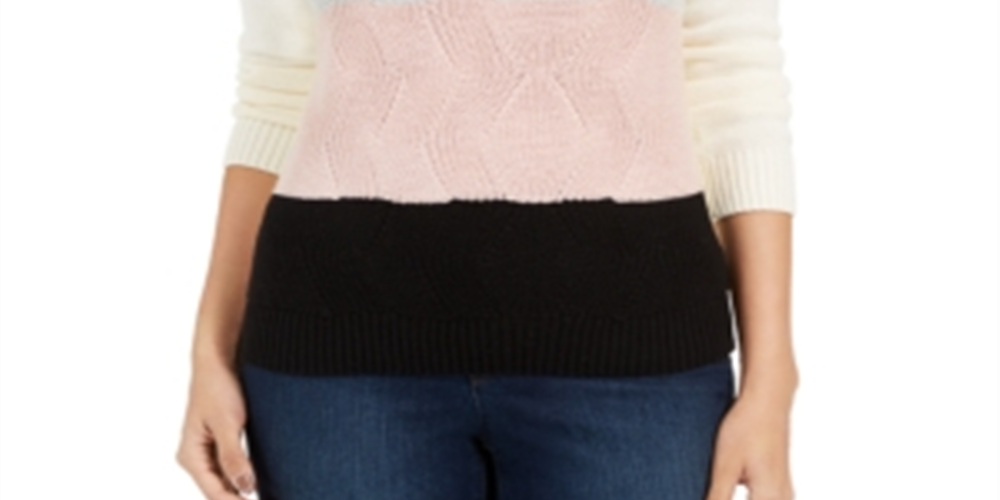 Suéter texturizado com blocos de cores feminino Charter Club, tamanho baunilha, pequeno, XL