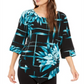 Blusa feminina Alfani estampada com bainha em V, azul, tamanho X-G