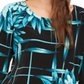 Blusa feminina Alfani estampada com bainha em V, azul, tamanho X-G