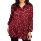 Camisa feminina com estampa floral e camadas, tamanho vinho, pequena, P