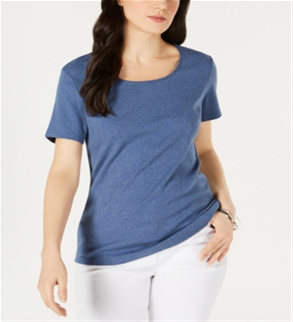 Blusa feminina Karen Scott de manga curta e decote redondo, azul, tamanho pequeno