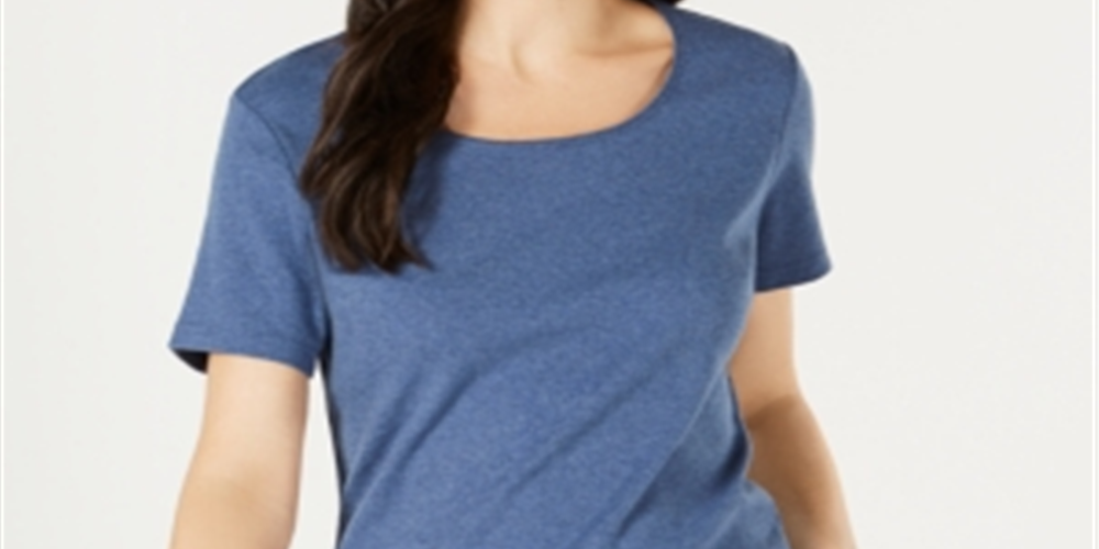 Blusa feminina Karen Scott de manga curta e decote redondo, azul, tamanho pequeno