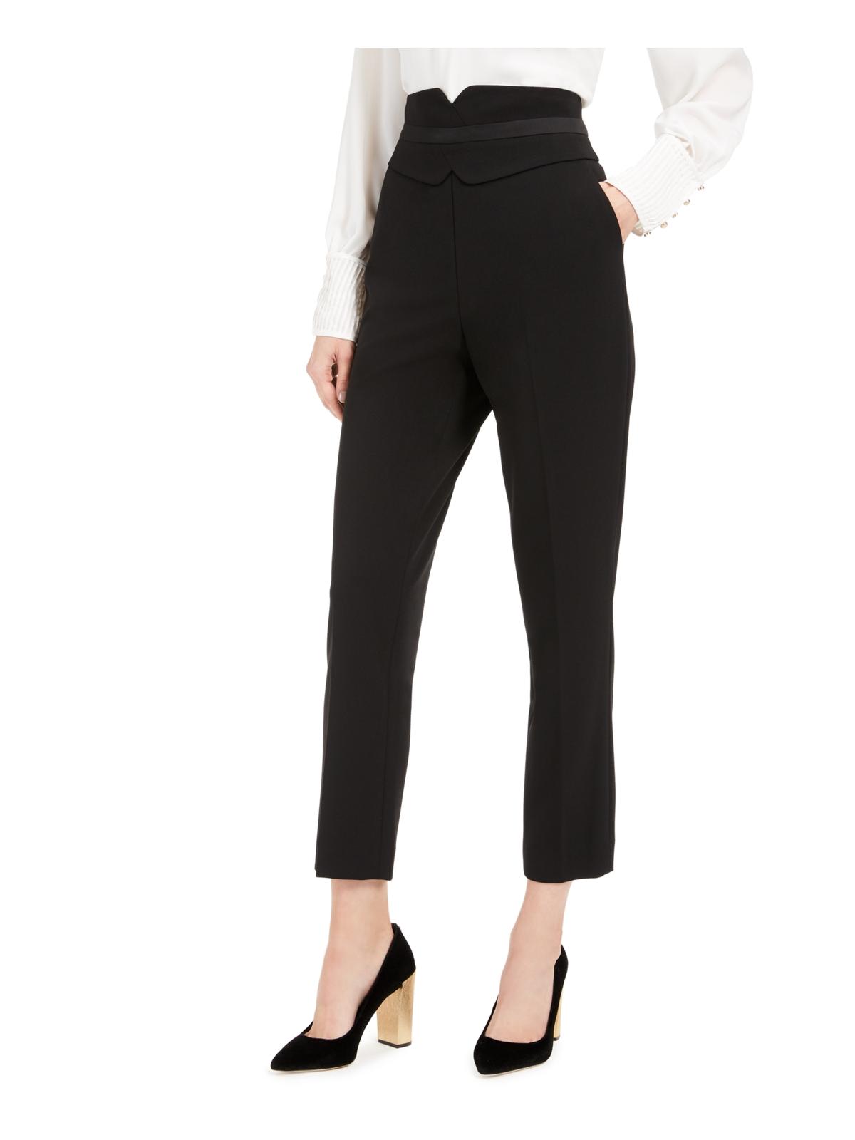 Calça de smoking feminina Calvin Klein de cintura alta, preta, tamanho 2, pequena