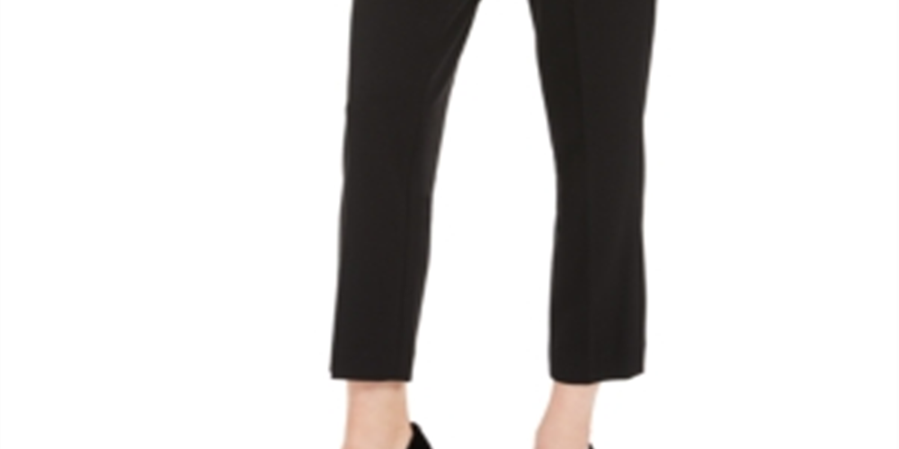 Calça de smoking feminina Calvin Klein de cintura alta, preta, tamanho 2, pequena