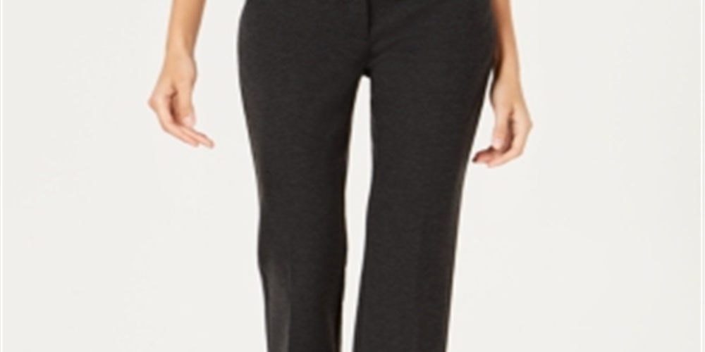 Calça feminina Alfani com acabamento em couro sintético e perna larga, cinza, tamanho 2, pequena