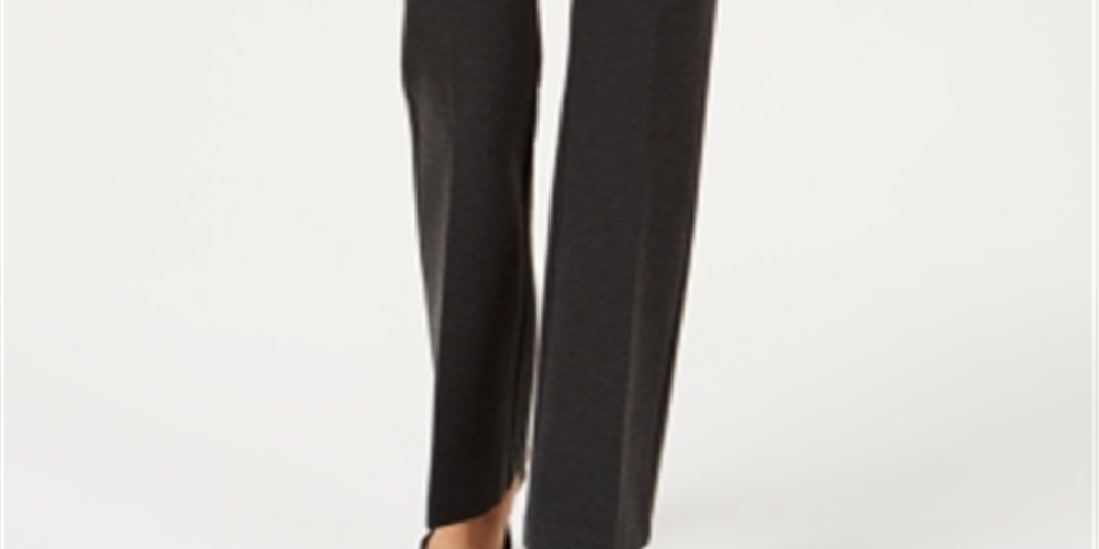 Calça feminina Alfani com acabamento em couro sintético e perna larga, cinza, tamanho 2, pequena