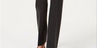 Alfani Women's Faux Leather Trim Wide Leg Trousers Grey Size 2 Petite