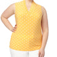 Blusa feminina Anne Klein plissada com bolinhas, sem mangas, gola V, amarela, tamanho grande