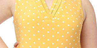 Blusa feminina Anne Klein plissada com bolinhas, sem mangas, gola V, amarela, tamanho grande