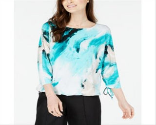 Blusa Alfani Feminina Estampada Abstrata Azul Tamanho Pequeno Médio