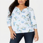 Karen Scott Blusa Henley Feminina Havana Falls Estampada Floral Azul Tamanho P