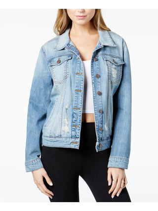 Jaqueta jeans feminina STS Blue com bolsos desfiados e botões, tamanho grande, azul, tamanho X-S
