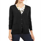 Cardigan feminino de lã merino com decote em V, preto, tamanho extrapequeno, Charter Club