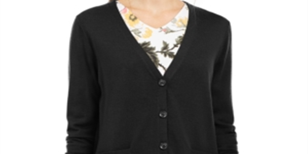 Cardigan feminino de lã merino com decote em V, preto, tamanho extrapequeno, Charter Club