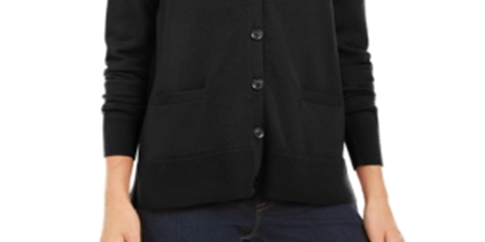 Cardigan feminino de lã merino com decote em V, preto, tamanho extrapequeno, Charter Club