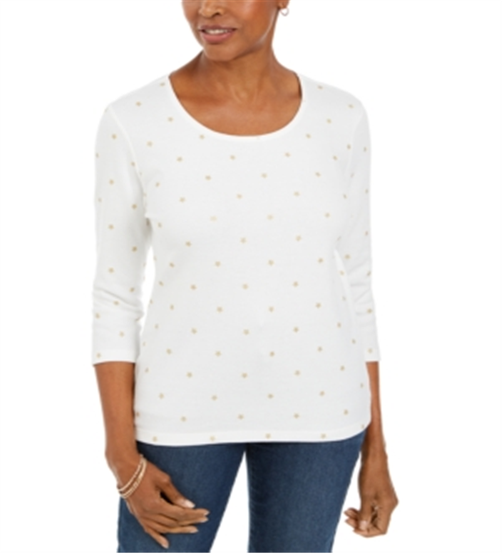 Camisa feminina Karen Scott com estampa de estrela brilhante, branca, tamanho pequeno G