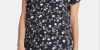 Camiseta feminina DKNY com logo relaxado, preta, tamanho pequeno