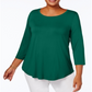 JM Collection Top feminino com decote redondo, verde, tamanho 1X