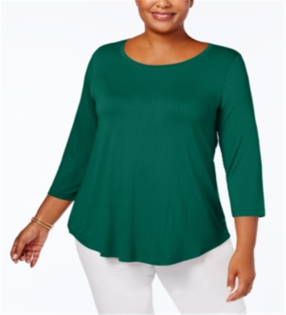 JM Collection Top feminino com decote redondo, verde, tamanho 1X