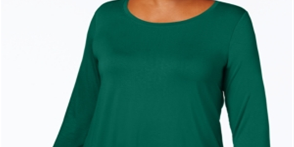 JM Collection Top feminino com decote redondo, verde, tamanho 1X