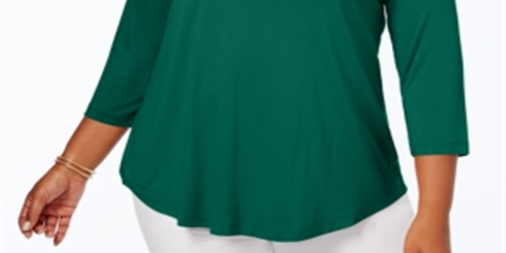 JM Collection Top feminino com decote redondo, verde, tamanho 1X