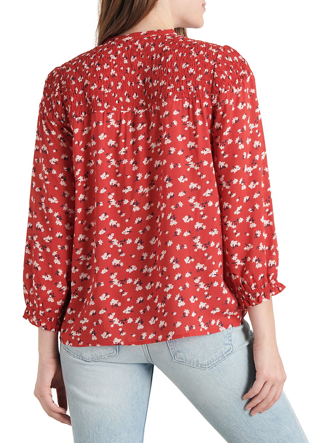 Blusa feminina Lucky Brand Floral Smocked Vermelha Tamanho P