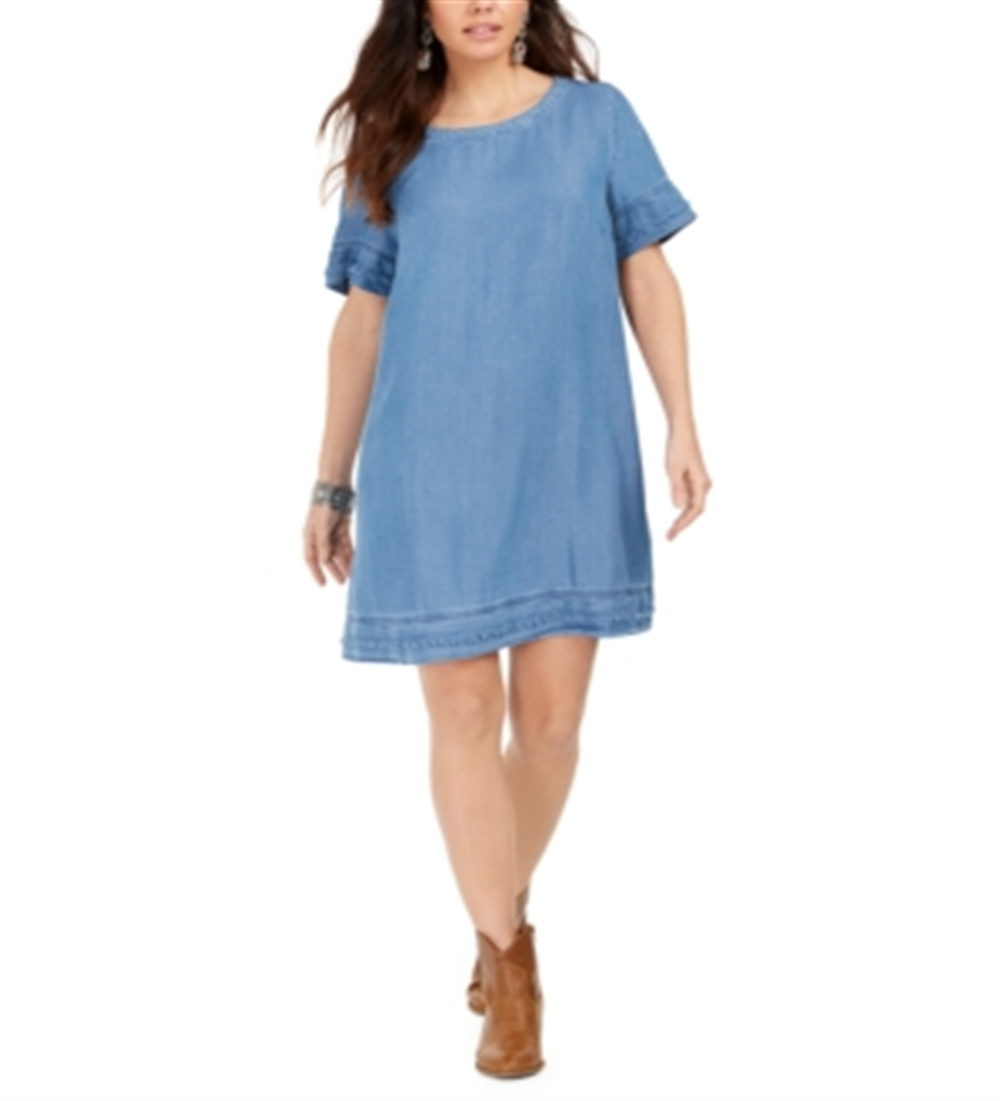 Vestido camiseta jeans com franjas estilo &amp; co. feminino, azul, tamanho pequeno