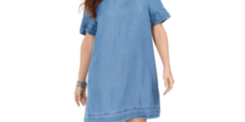 Vestido camiseta jeans com franjas estilo &amp; co. feminino, azul, tamanho pequeno