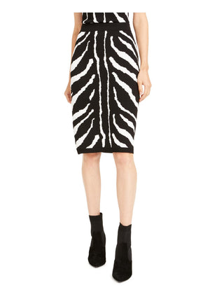 Suéter com estampa de zebra feminino Bar III, saia lápis, preto, tamanho médio