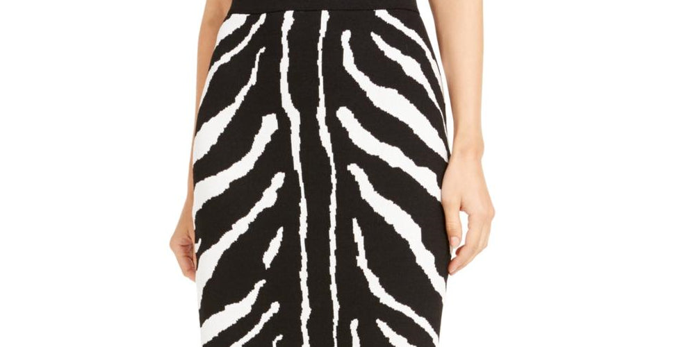 Suéter com estampa de zebra feminino Bar III, saia lápis, preto, tamanho médio