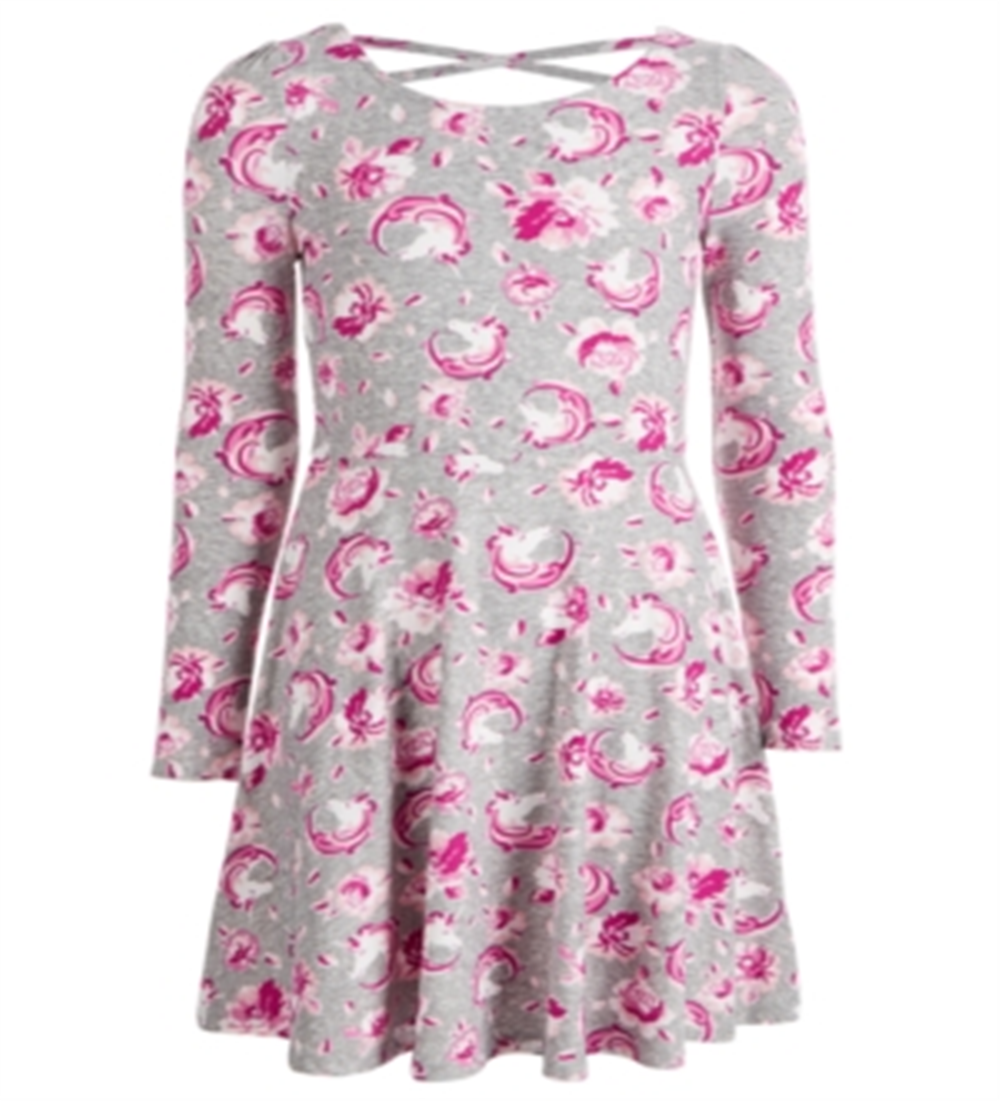 Vestido estampado floral e unicórnio Epic Threads Big Girl, cinza, tamanho grande