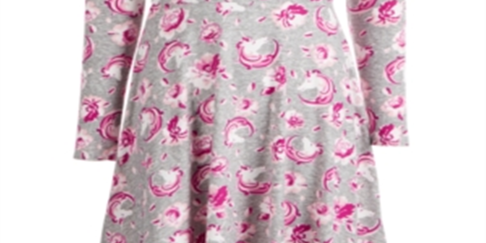 Vestido estampado floral e unicórnio Epic Threads Big Girl, cinza, tamanho grande