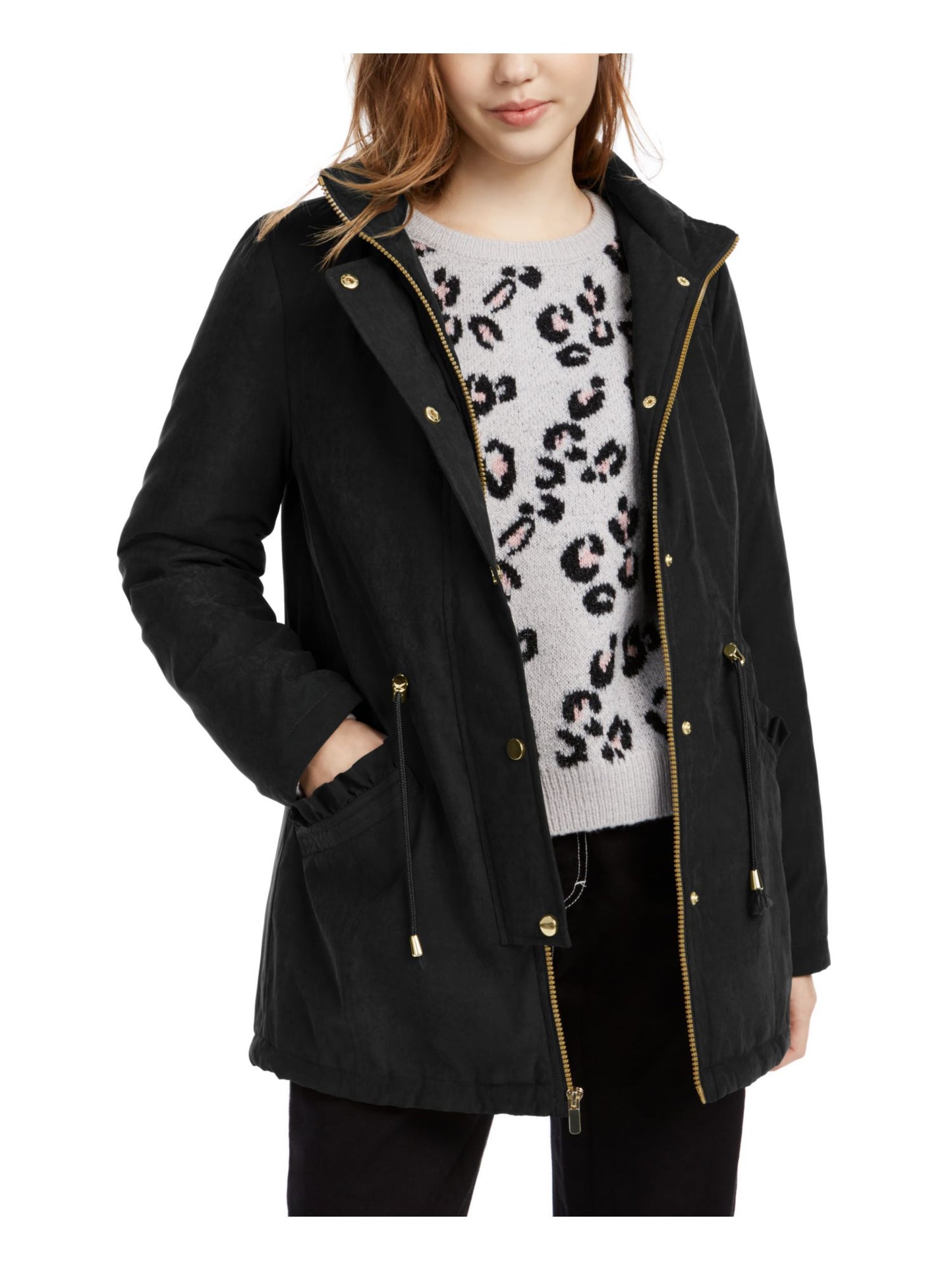 Parka de pele sintética com capuz rosa celebridade feminina, casaco de inverno infantil preto, tamanho grande