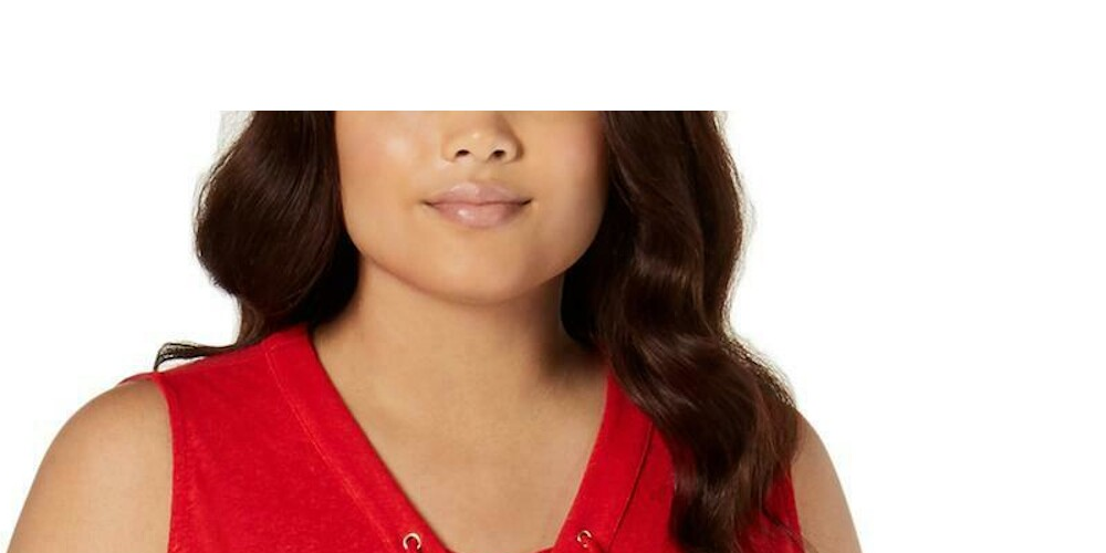 INC International Concepts Top feminino transparente com cadarço vermelho tamanho pequeno P