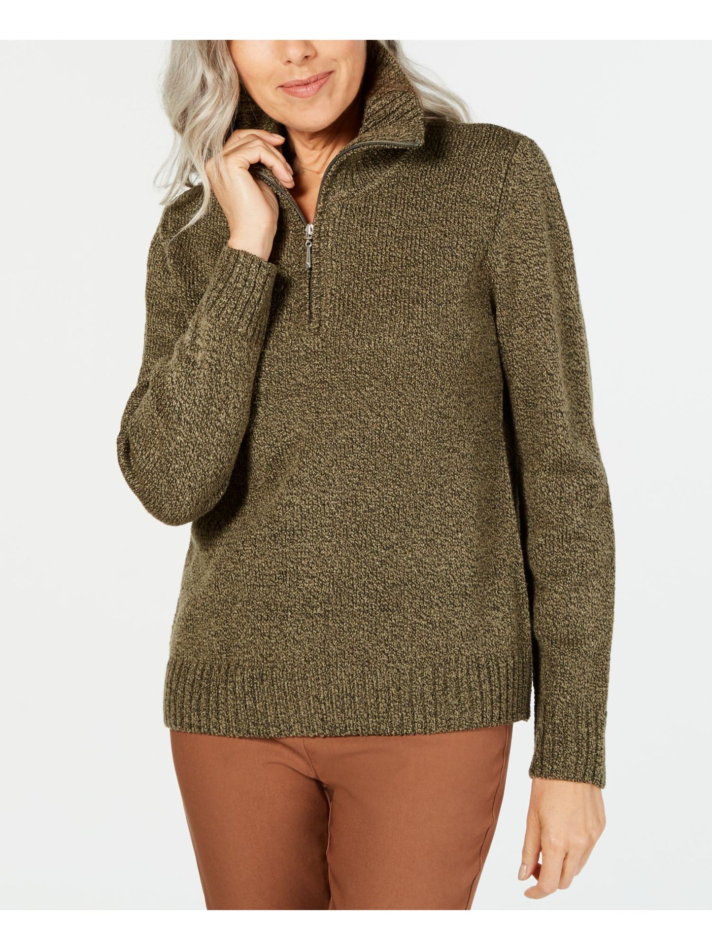 Karen Scott Suéter feminino com gola alta e zíper, verde, tamanho extrapequeno